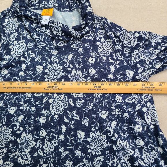 Ruby Rd Floral Cowl Neck 3/4 Sleeve Top Navy Blue Metallic Lightweight Size 2X - Picture 9 of 10